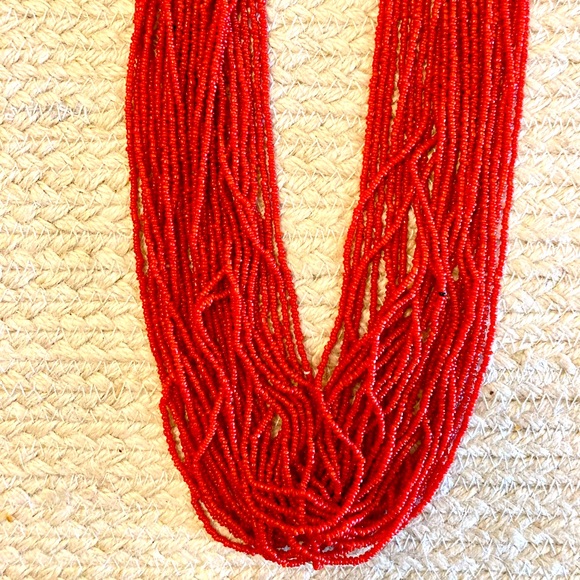 Red Seed Bead Multi-Strand Necklace ❤️ 34”